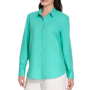Ted Baker Women’s Linen Blend Shirt Button Up Long Sleeve XXL Turquoise Green